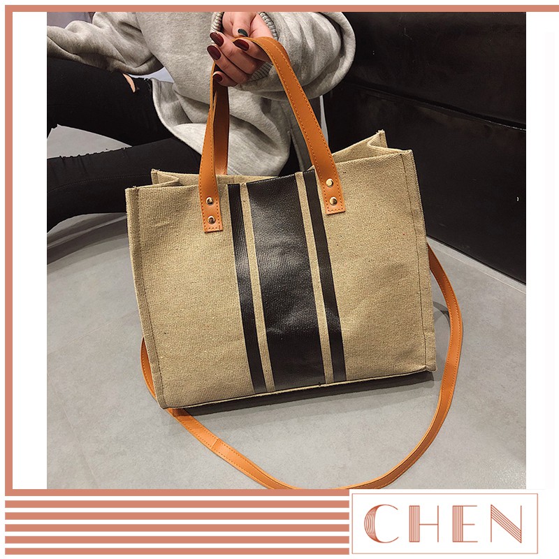 Túi đeo chéo nữ CHEN đi làm túi xách đeo vai vải canvas trơn đựng a4, dây da pu có khóa phong cách công sở TX47