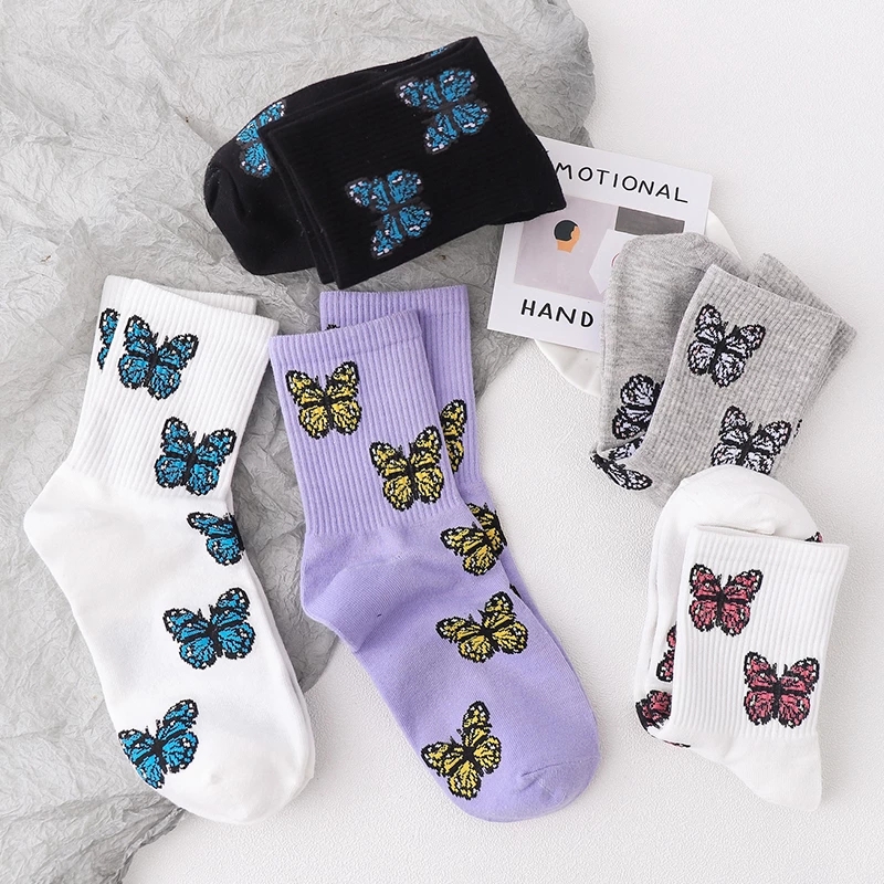 Vớ Cotton In Họa Tiết Bướm Xinh Xắn Dành Cho Nữ