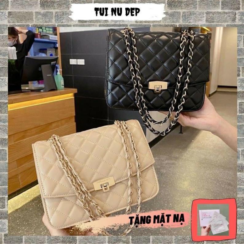 👛ẢNH SHOP CHỤP👛 Túi Đeo Chéo Nữ FREESHIP 💖 Túi Xách Nữ Viền Trám Size 24 có Màu Đen và Nude