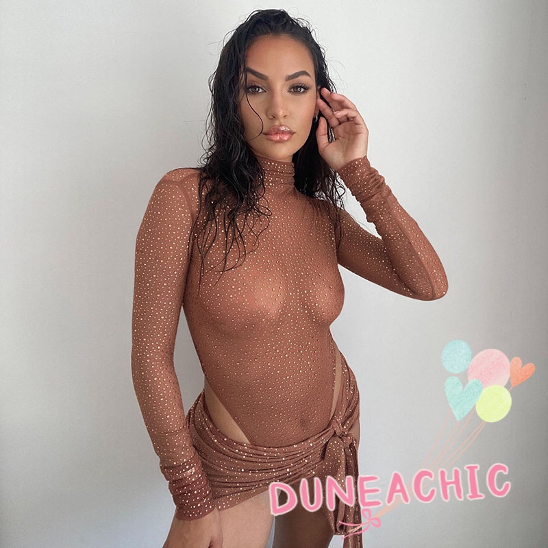 DUNEA Bộ Áo Liền Quần Dài Tay Thiết Kế Quyến Rũ Thời Trang Dành Cho Nữ