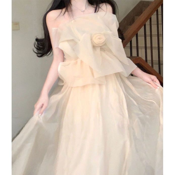 Bộ Áo Ống Ngắn + Chân Váy Lưới Eo Cao Thời Trang Mùa Hè 2022 Phong Cách Pháp Hàng Mới Dành Cho Bạn Nữ