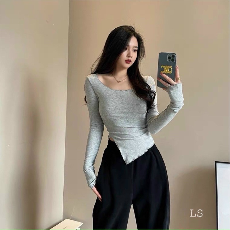 Áo thun tăm vạt lệch