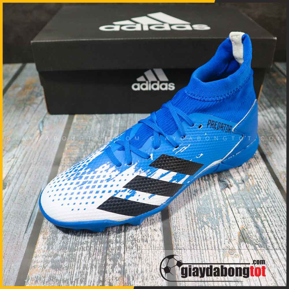 Giày đá bóng ôm chân Predator 20.3 TF Xanh dương trắng | Cổ cao, có dây, đế êm thoải mái