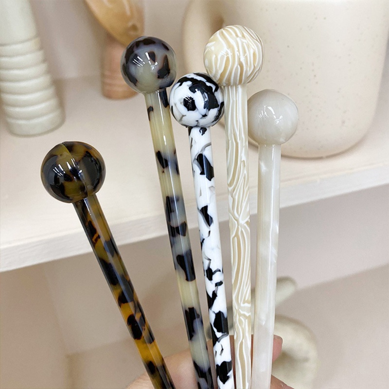 Trâm Cài Tóc Tròn Acetate Họa Tiết Da Báo Bò Kẹo Mút Cổ Điển