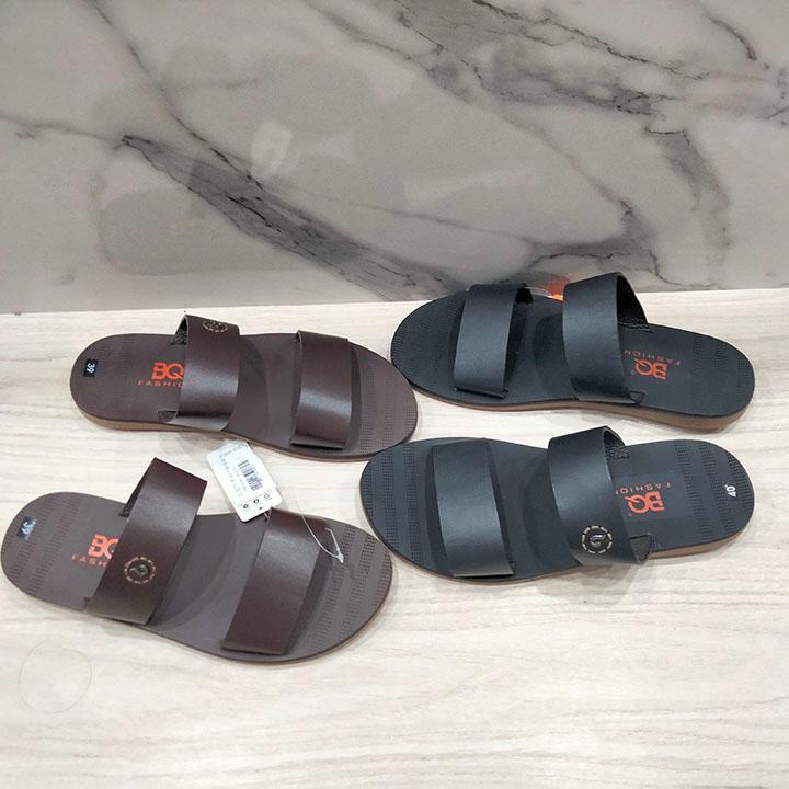 D2071 Dép Da Bò Nam 2 Quai Ngang Bản To Đế Cao Su Bền Đẹp BQ