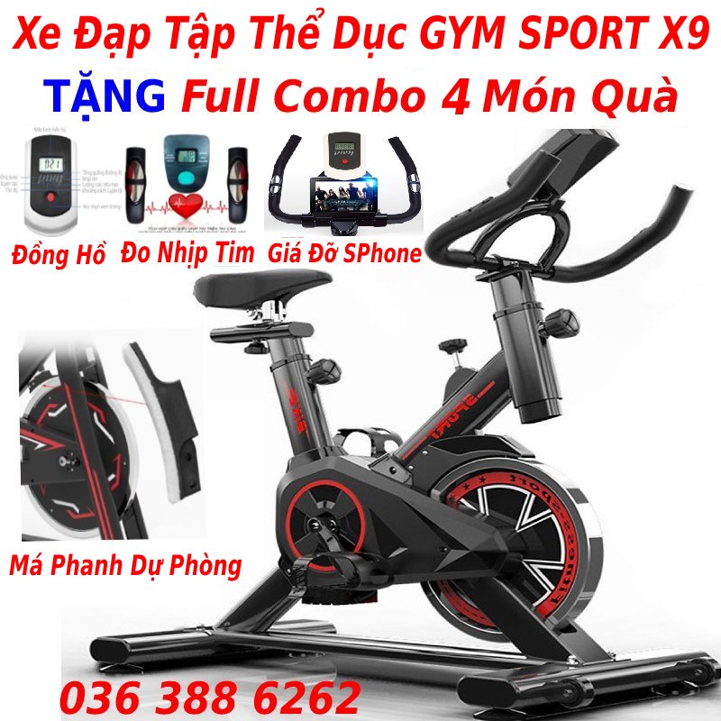 Xe đạp tập gym thể dục thể thao tại nhà Sport Tôshikô Sport X9 tặng má phanh sơ cua + đồng hồ + đo nhịp tim + giá đỡ IP