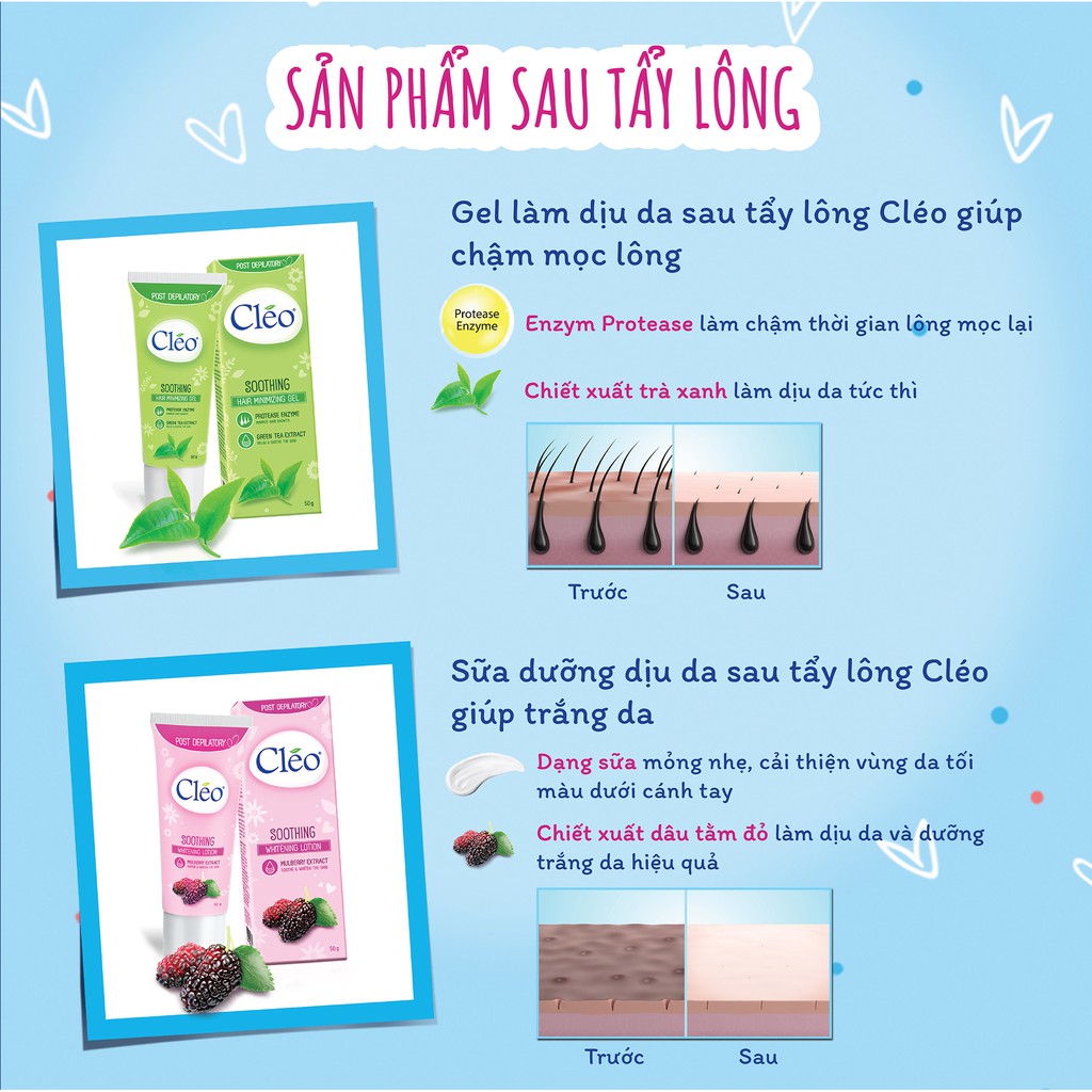 Gel Làm Dịu Da Sau Tẩy Lông Cléo Giúp Chậm Mọc Lông 50g