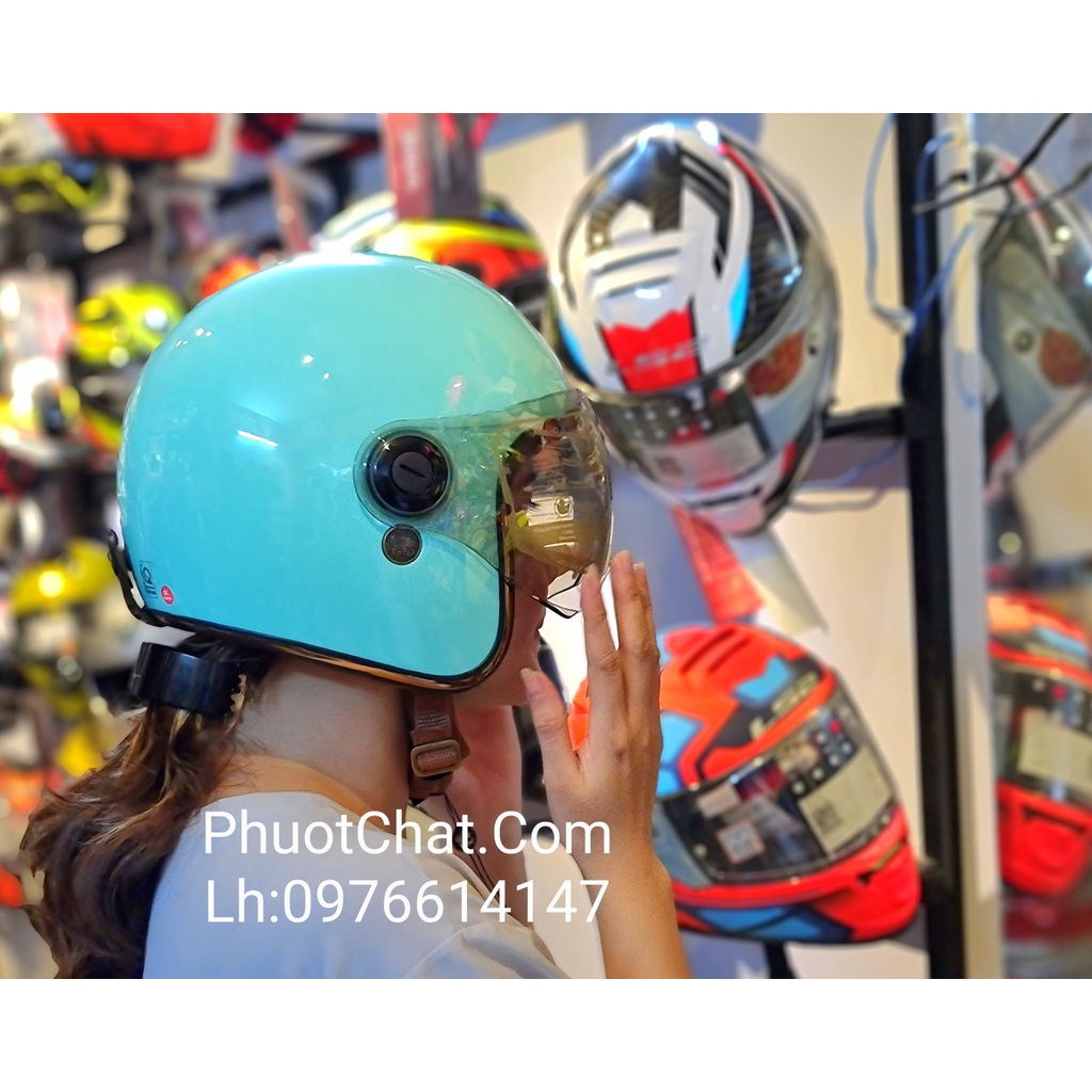 Nón bảo hiểm 3/4 nam nữ M20K màu xanh pastel