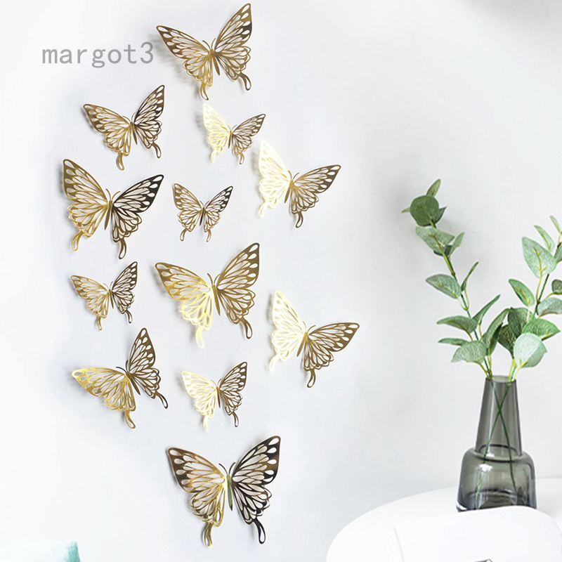 12 Sticker Dán Tường Hình Con Bướm 3d Dùng Trang Trí Tiệc Cưới