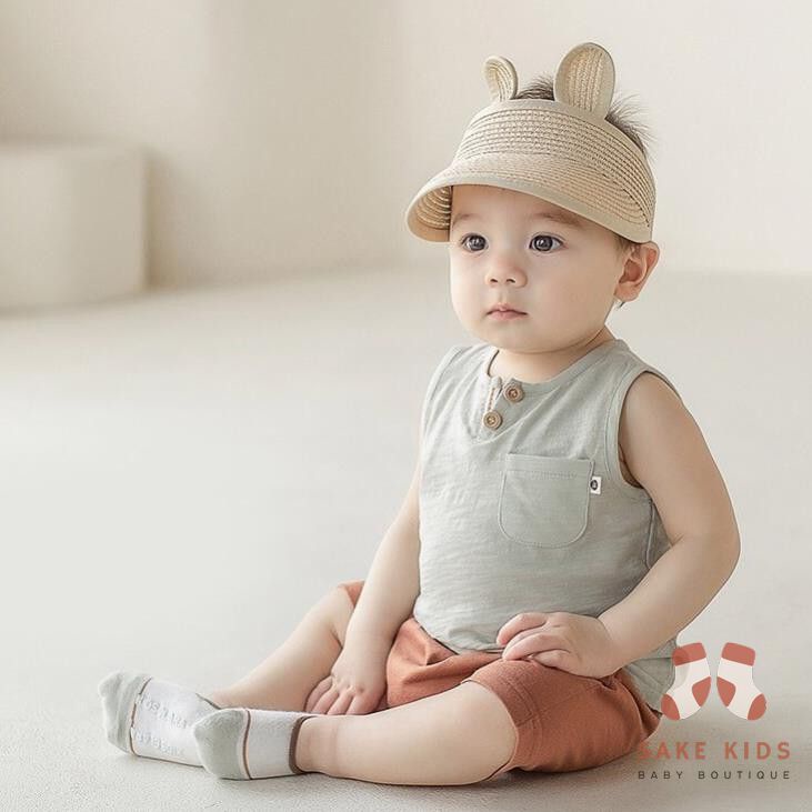 Mũ Cói Cho Bé - Mũ cói Tai Thỏ mùa hè không chóp cho bé từ 1-4 tuổi kiểu dáng Hàn Quốc dễ thương MC03