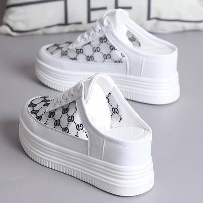 Dép Bít Mũi Đế Dày Tăng Chiều Cao Phối Lưới Thoáng Khí Thời Trang Hè Thu Phong Cách