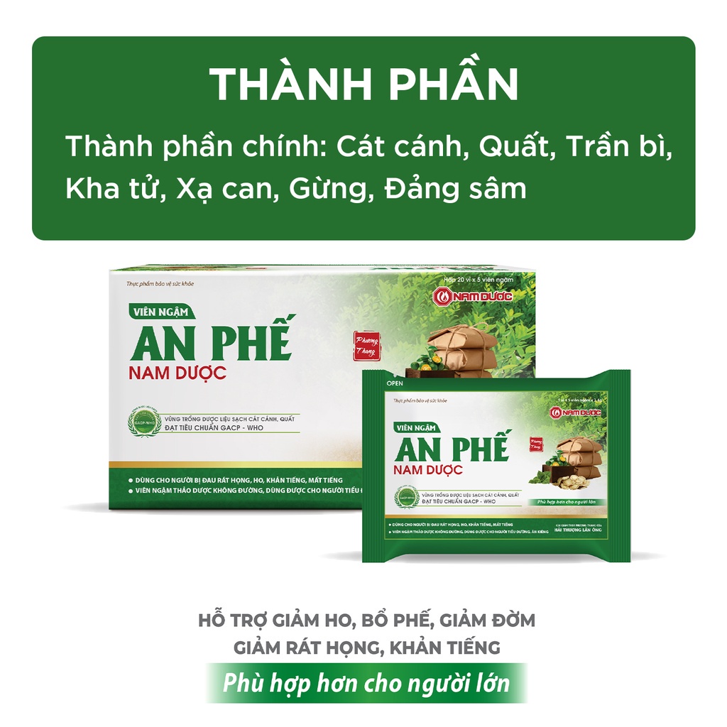 Viên ngậm An Phế Nam Dược - Kẹo ngậm thảo dược hương bạc hà - Giảm rát họng, khản tiếng, giảm ho, giảm đờm, bổ phế
