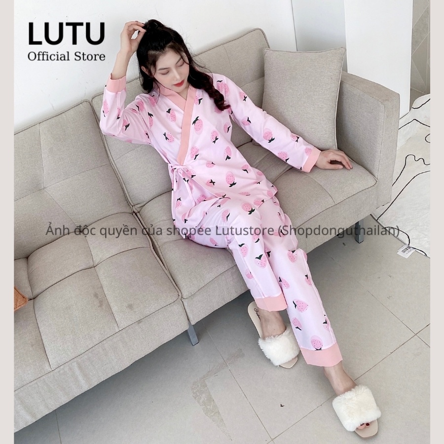 Bộ Pijama Kimono Dài Tay Phối Viền Họa Tiết Dễ Thương Chất Mềm Mịn | WebRaoVat - webraovat.net.vn