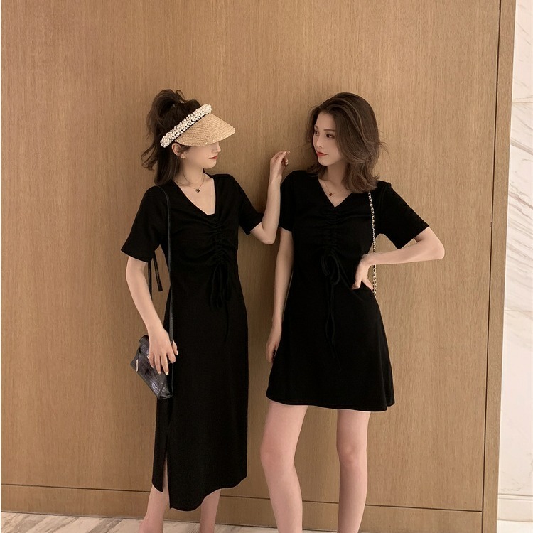 New Snapping up&Girlfriends Decoration BodyVCollar Mid-Length Student Dress Summer New Korean Style Slimming and All-MatchingTT-shirt Skirt- | BigBuy360 - bigbuy360.vn