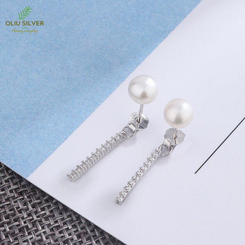 Bông Tai Bạc S925 Pearl &amp; Bar Thanh Lịch | Khuyên Tai Nữ Trang Sức Bạc Thời Trang
