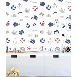 Decal dán tường cua và cá trắng ngộ nghĩnh