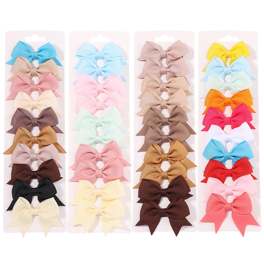 Set 10 kẹp tóc nơ ruy băng KIDSBOWS màu trơn dễ thương cho bé gái