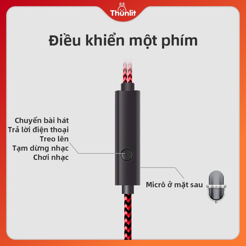 Tai nghe nhét tai THUNLIT dây bện tích hợp micro có chức năng gọi điện thoại tiện lợi