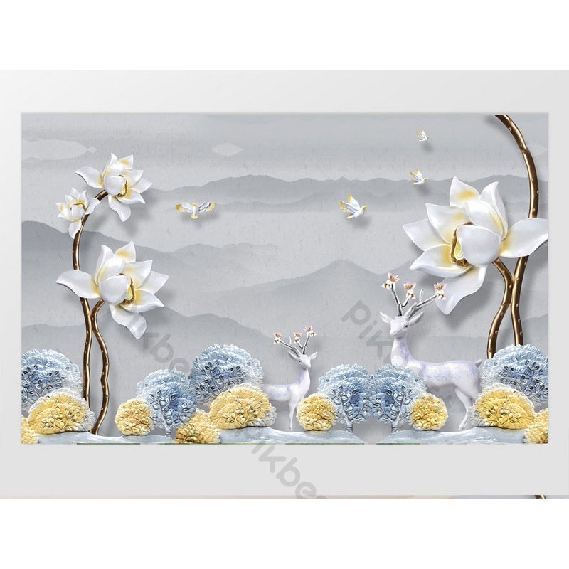 Tranh dán tường hoa và tuần lộc