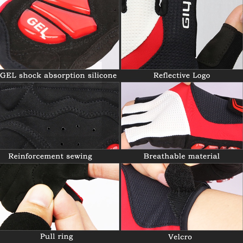 GIYO Găng Tay Hở Ngón Bằng Silicone Gel Chống Sốc Thoáng Khí Dành Cho Người Đi Xe Đạp Leo Núi/Chạy Xe MTB