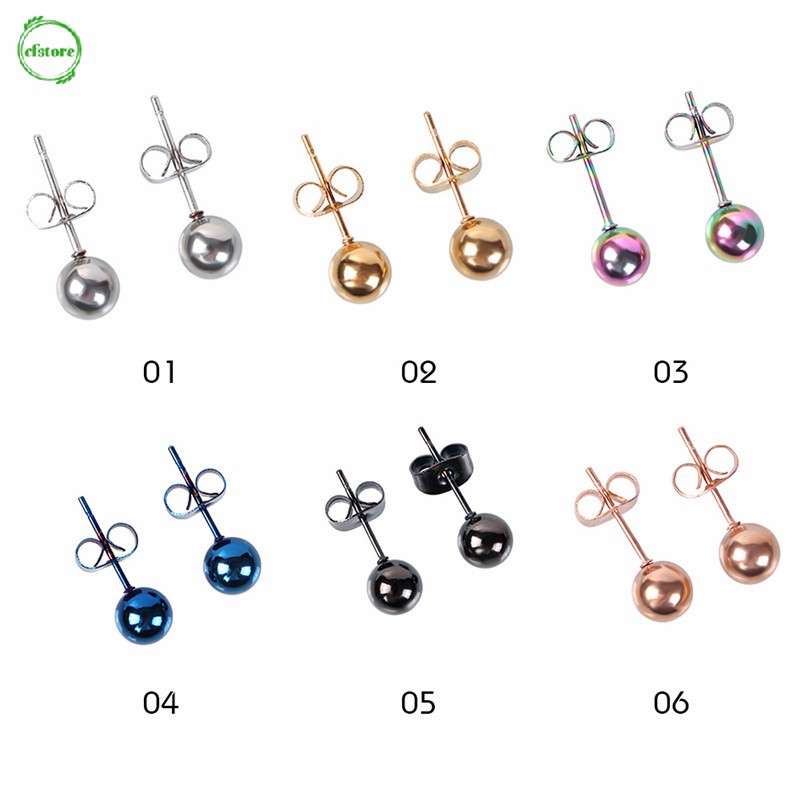 CF Anti Allergy Mini Size 5mm/6mm Beads Ear Stud Earrings Colorful Daily Ear Jewelry