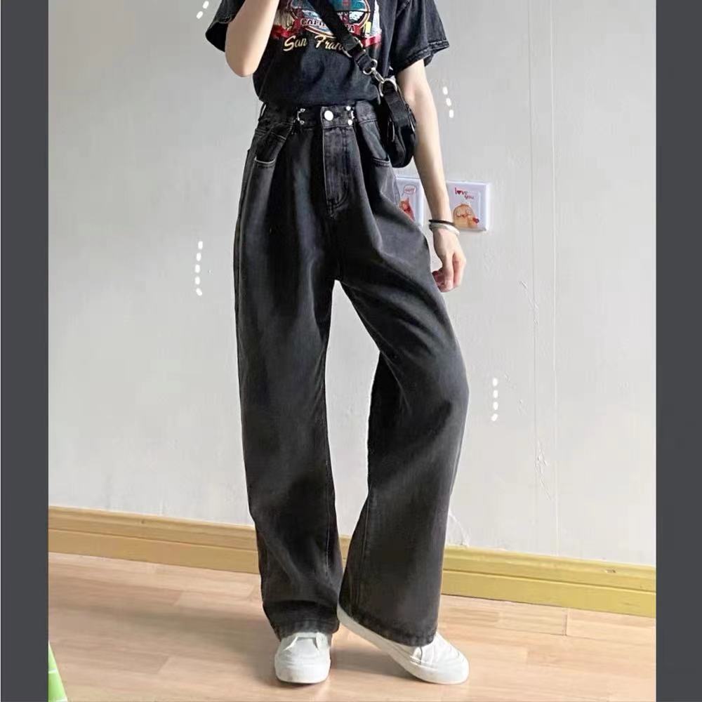 Quần jean thiết kế ống suông rộng phong cách thời trang retro cá tính