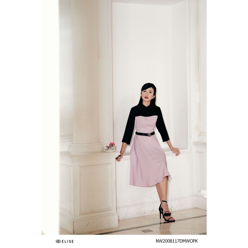 Đầm hồng phối đen Elise