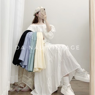 Chân váy voan lụa midi nữ dáng dài màu trơn phân tầng – Da Nâu Vintage