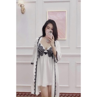 Set áo choàng + đầm ngủ lụa sexy ( tặng kèm chip ren )