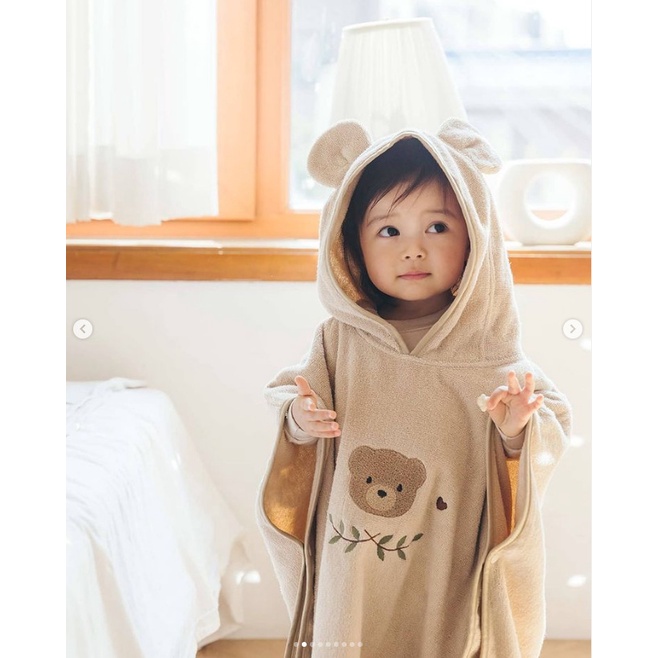 Khăn Choàng Tắm Có Mũ Vải Cotton Thấm Hút Tốt Dành Cho Bé
