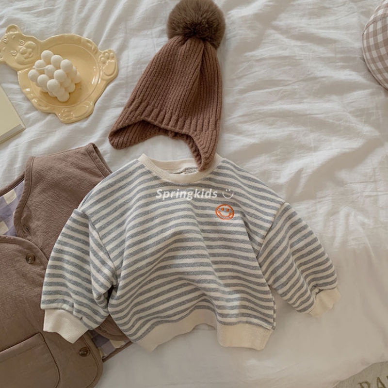 Áo Sweater kẻ sọc dáng rộng thời trang dành cho bé gái