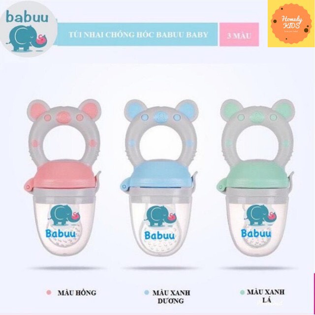 Túi nhai ăn dặm chống hóc Babu tặng kèm dây xíc vs 2 núm dự phòng