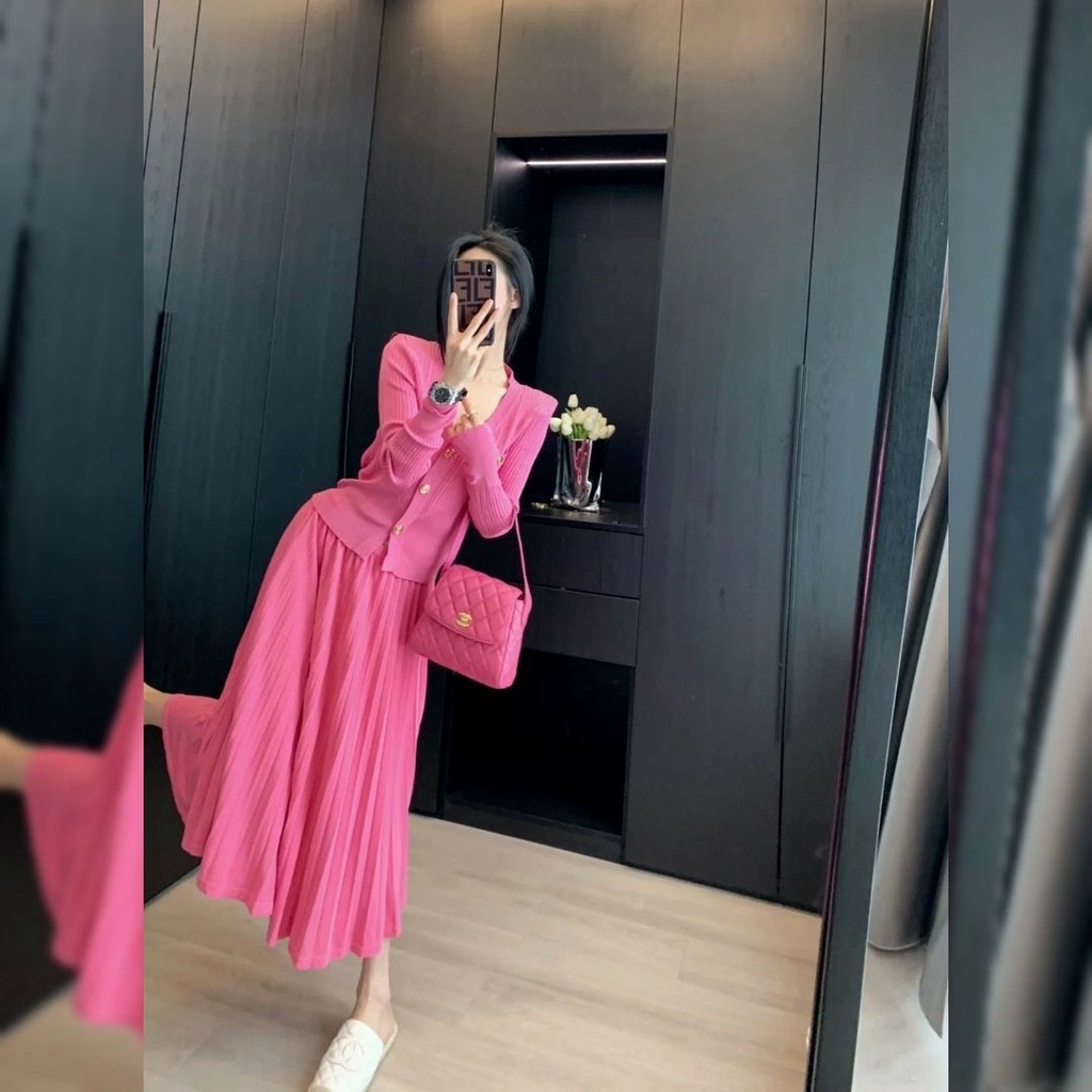 Bộ Đồ Dệt Kim!F &amp; X Bộ Áo Dệt Kim + Chân Váy Xếp Ly Màu Trơn Thời Trang Thu Đông 2022 Niche Zeng Hàng Có Sẵn