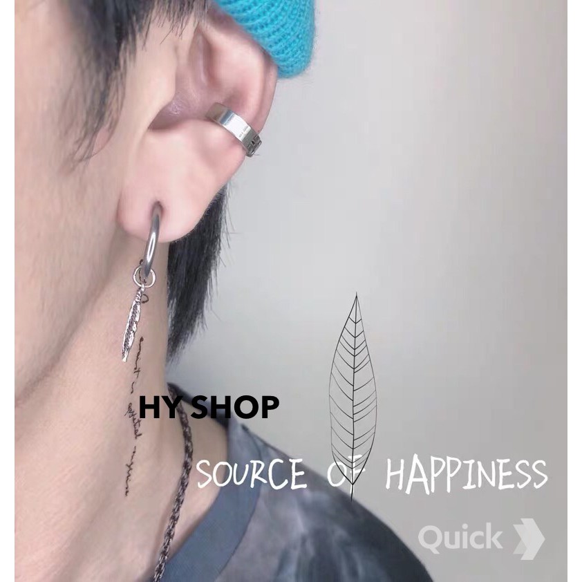 kẹp tai titan chiếc lá nam nữ cá tính không cần xỏ lỗ siêu bền thép y tế không dị ứng không gỉ Unisex BTS