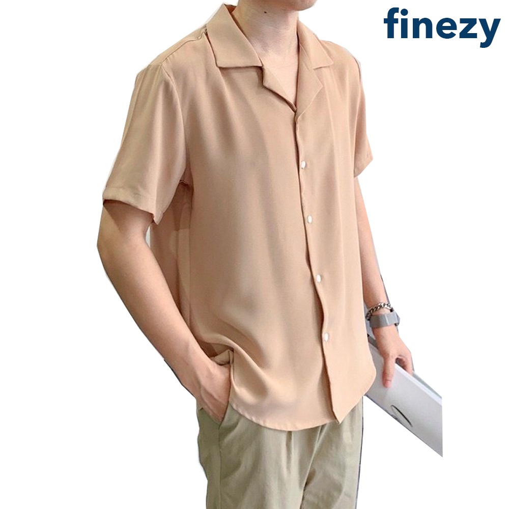 Áo sơ mi nam nữ cộc tay cổ vest Finezy, vải cotton, thoáng mát trẻ trung