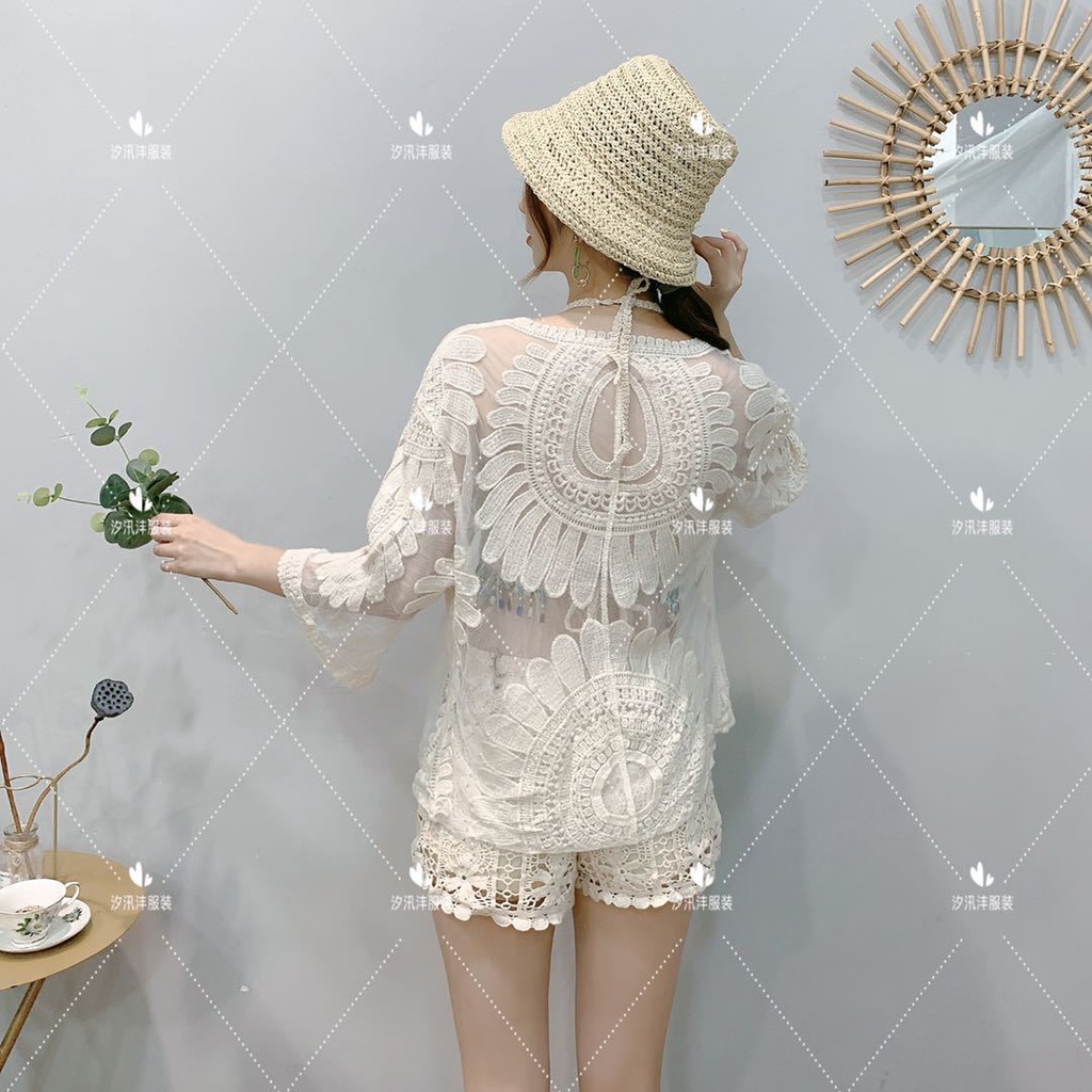 (Hàng nhập) SET 3 MÓN Bikini len móc có kèm khoác đi biển # XK1883
