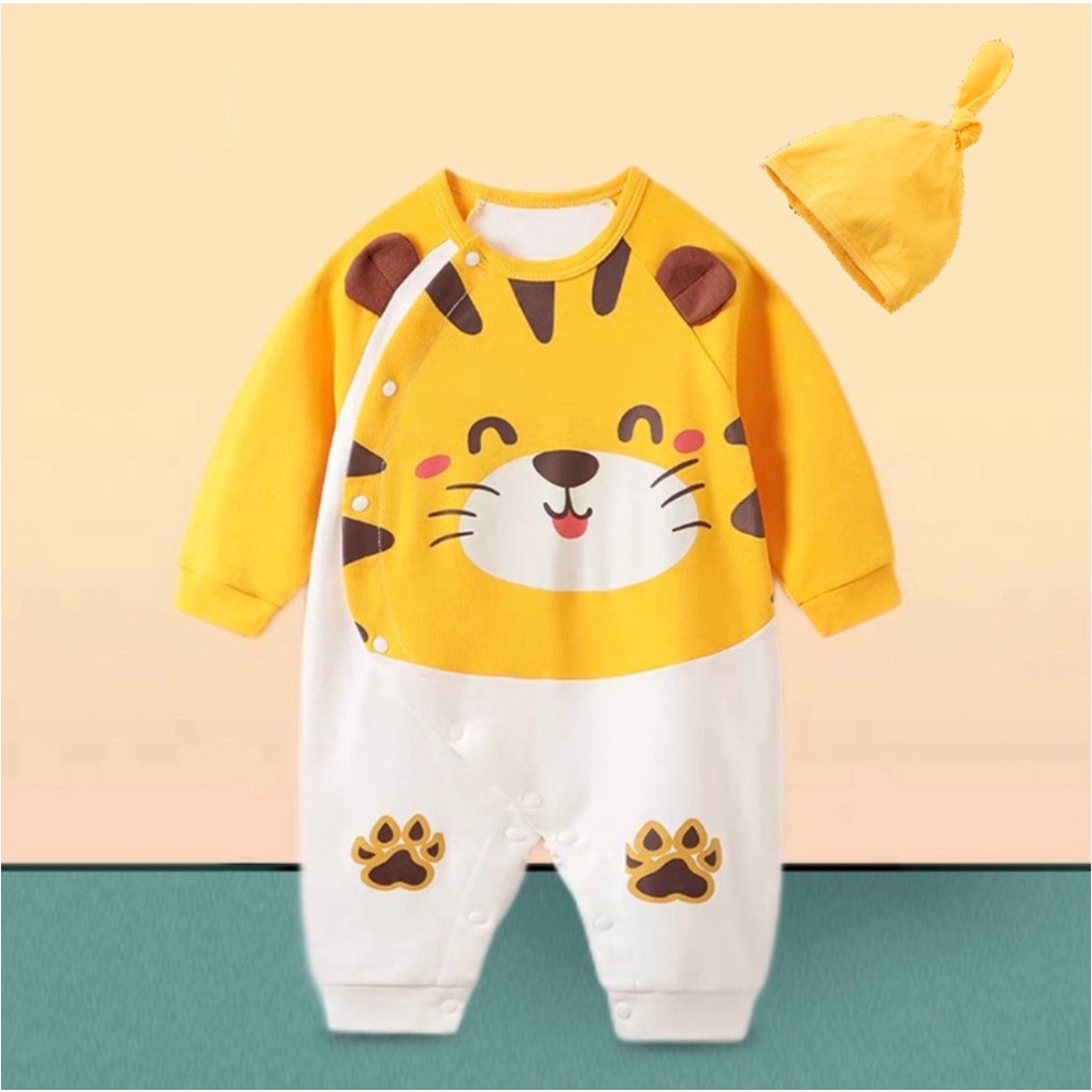 Bộ body dài tay kèm mũ quần áo trẻ em cho bé Trai bé Gái từ 0-24 tháng tuổi - vải cotton mềm mại thân thiện với da em bé