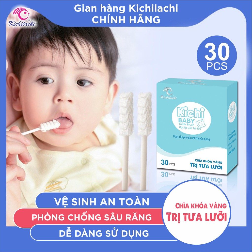 Hộp 30 Que Gạc rơ lưỡi Kichilachi Kichi vệ sinh răng miệng phù hợp cho bé từ 3 tháng tuổi trở lên