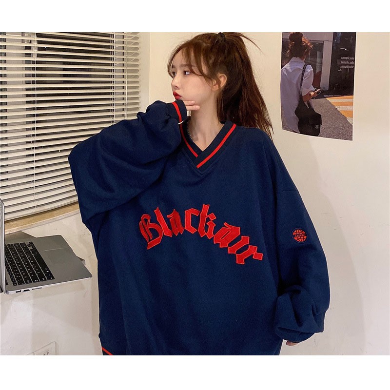 Áo Hoodie Dáng Rộng Cổ Chữ V Thêu Chữ Thời Trang | BigBuy360 - bigbuy360.vn