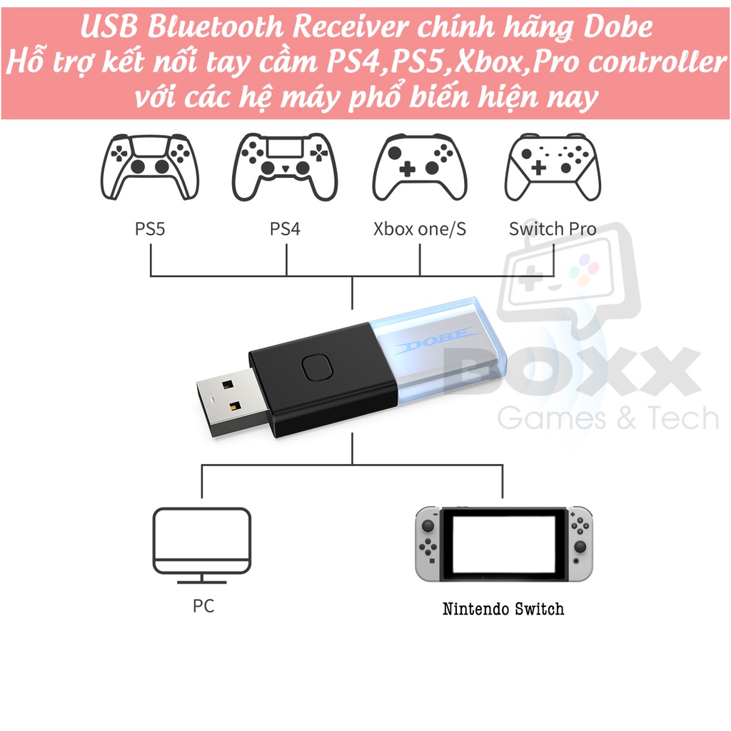 USB Bluetooth cho tay cầm Xbox, PS4, PS5, Pro Controller chính hãng Dobe