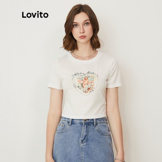 Lovito Áo thun trơn họa tiết thiên thần Crop Basic L24AD095