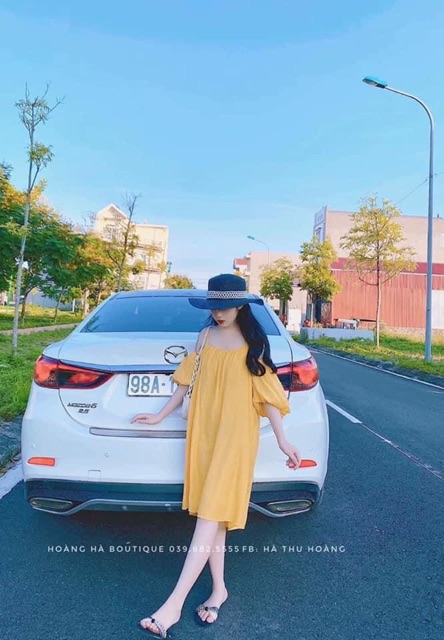 Váy Trễ Vai Dáng Xuông Chất Đũi Lụa Mềm Mát