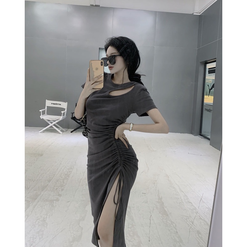 Đầm Dáng Ôm Thiết Kế Dây Rút Thời Trang Pháp Xinh Xắn Cho Nữ