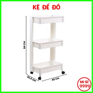 Kệ 3 tầng trắng để các vật dụng làm bếp, đồ nail đồ mi, xe cứng cáp nhỏ gọn có bánh xe di chuyển tiện dụng (loại lớn)