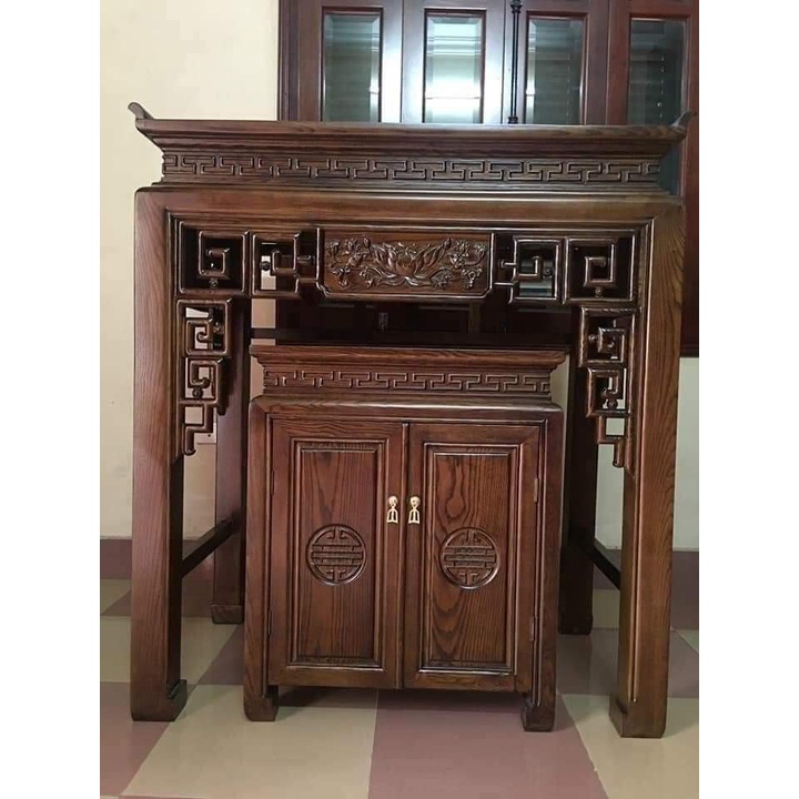 Ban thờ gia tiên chạm khắc hoa sen gỗ tự nhiên nhiều kích thước