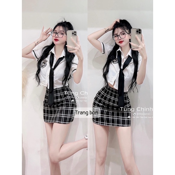 Set 3 món áo sơmi chân váy kèm cà vạt
