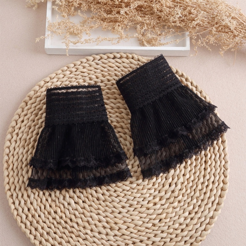 Ống Tay Áo Giả Xếp Li Màu Trắng Đen Xinh Xắn Dành Cho Nữ