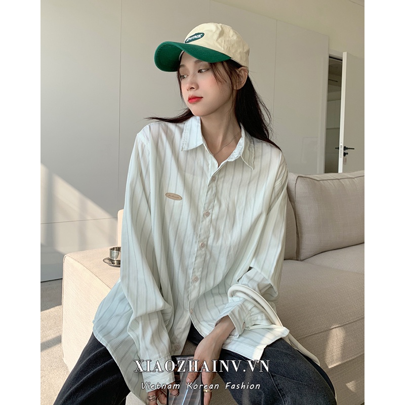 Áo sơ mi tay dài dáng rộng họa tiết kẻ sọc thời trang cho nữ | BigBuy360 - bigbuy360.vn