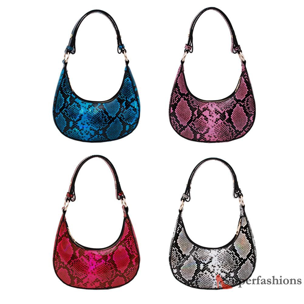 【Hot Sale】Retro Women Snake Print PU Shoulder Underarm Bag Casual Small Hobos Handbag