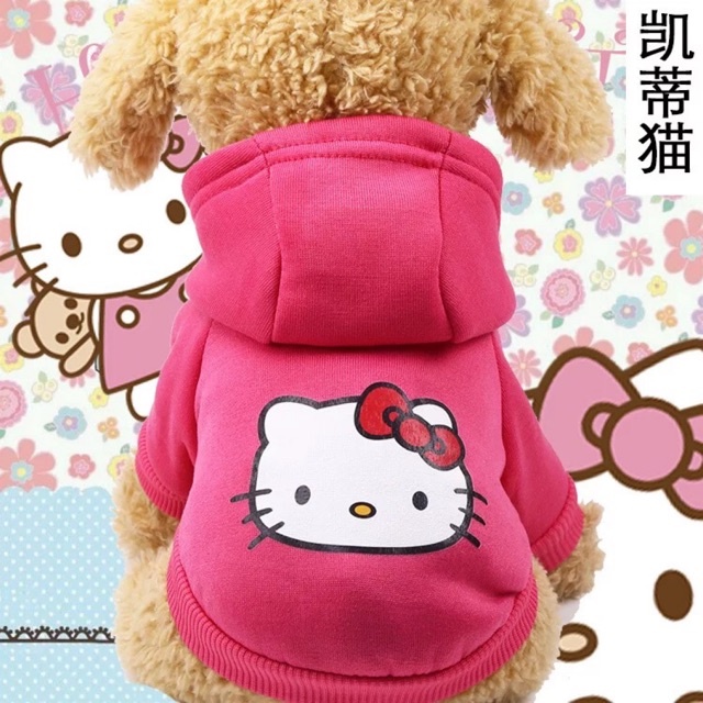 Áo cho chó mèo hình Hello Kitty chất liệu nỉ giữ ấm tốt